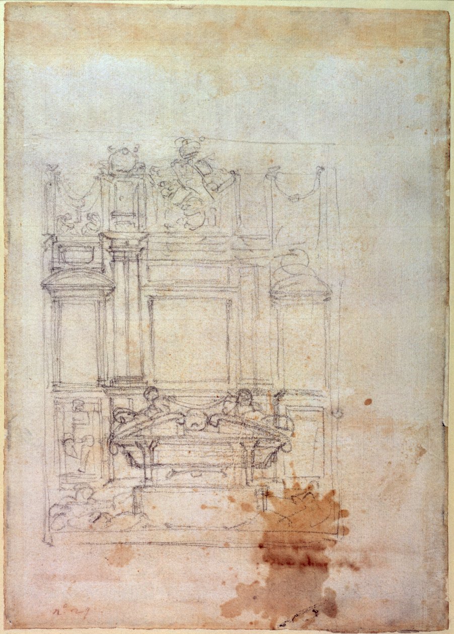 Inv. L859 6-25-823. R. (W.27) Návrh na hrob (červená křída) od Michelangelo Buonarroti