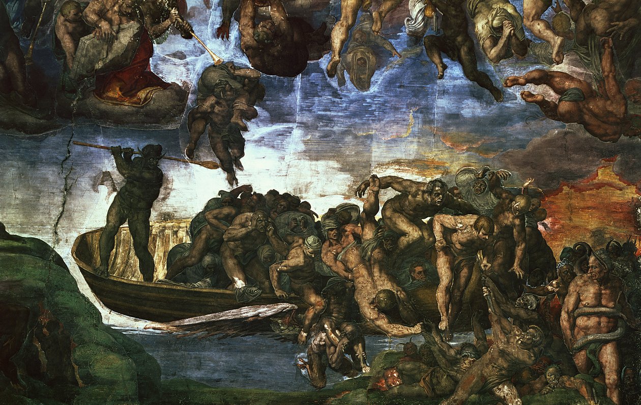 Poslední soud: detail z pravého dolního rohu, Sixtinská kaple od Michelangelo Buonarroti