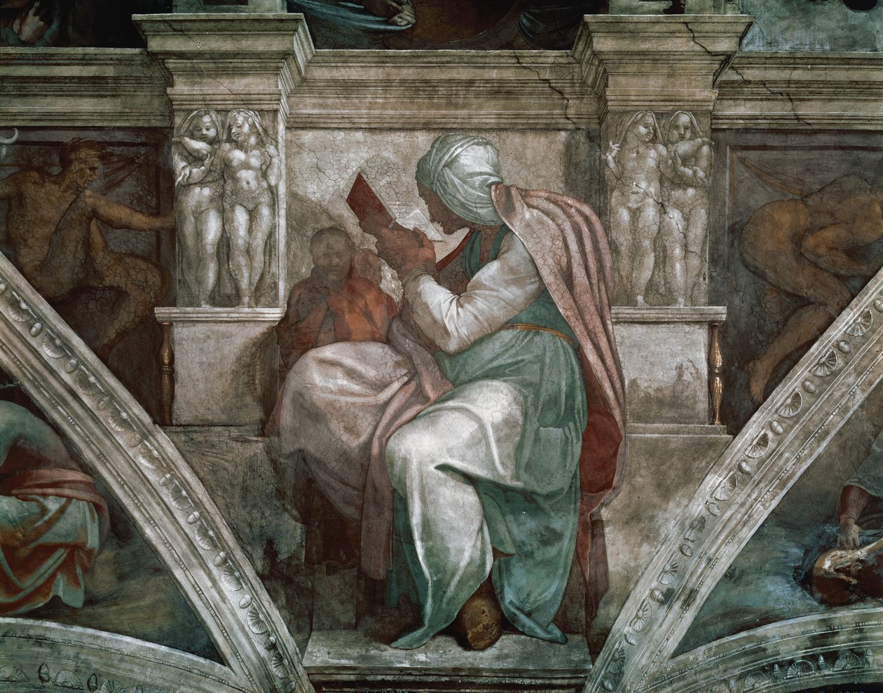 Perská Sibyla, detail ze stropu Sixtinské kaple, 1508-12 od Michelangelo Buonarroti