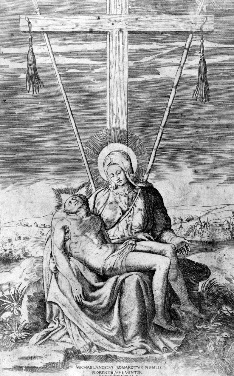 Pieta, vyryl Giulio Bonasone od Michelangelo Buonarroti