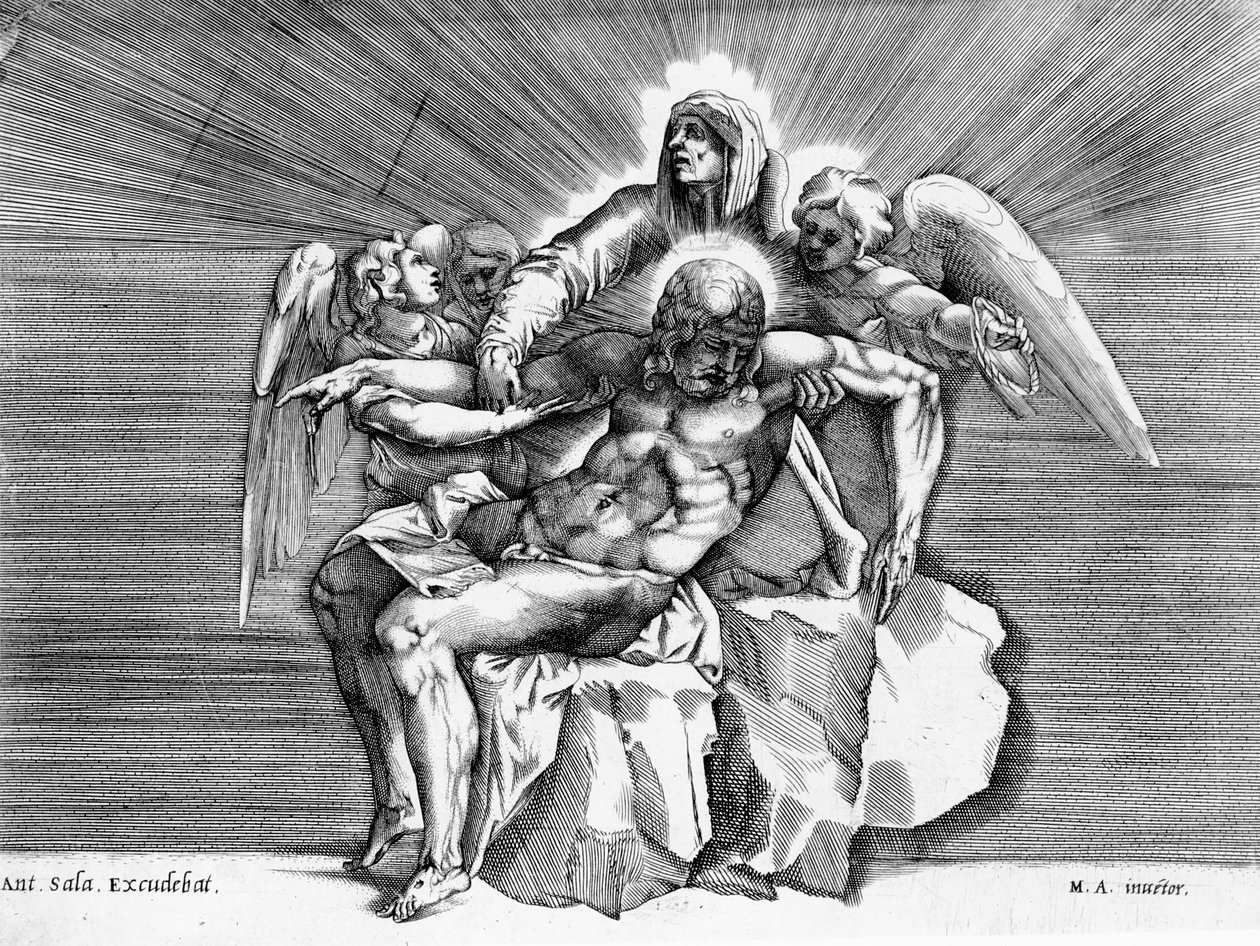 Pieta, vyryl Giulio Sanuto od Michelangelo Buonarroti