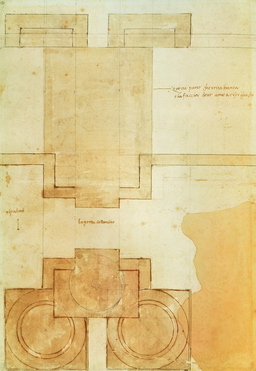 Půdorys bubnu kopule kostela sv. Petra od Michelangelo Buonarroti