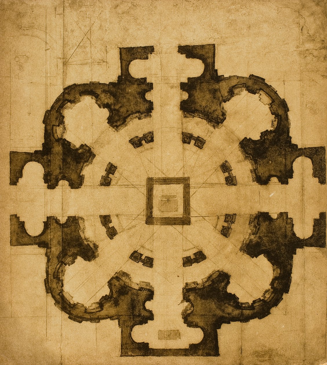 Plán nebo projekt kostela, kresba Michelangela. Casa Buonarroti, Florencie od Michelangelo Buonarroti