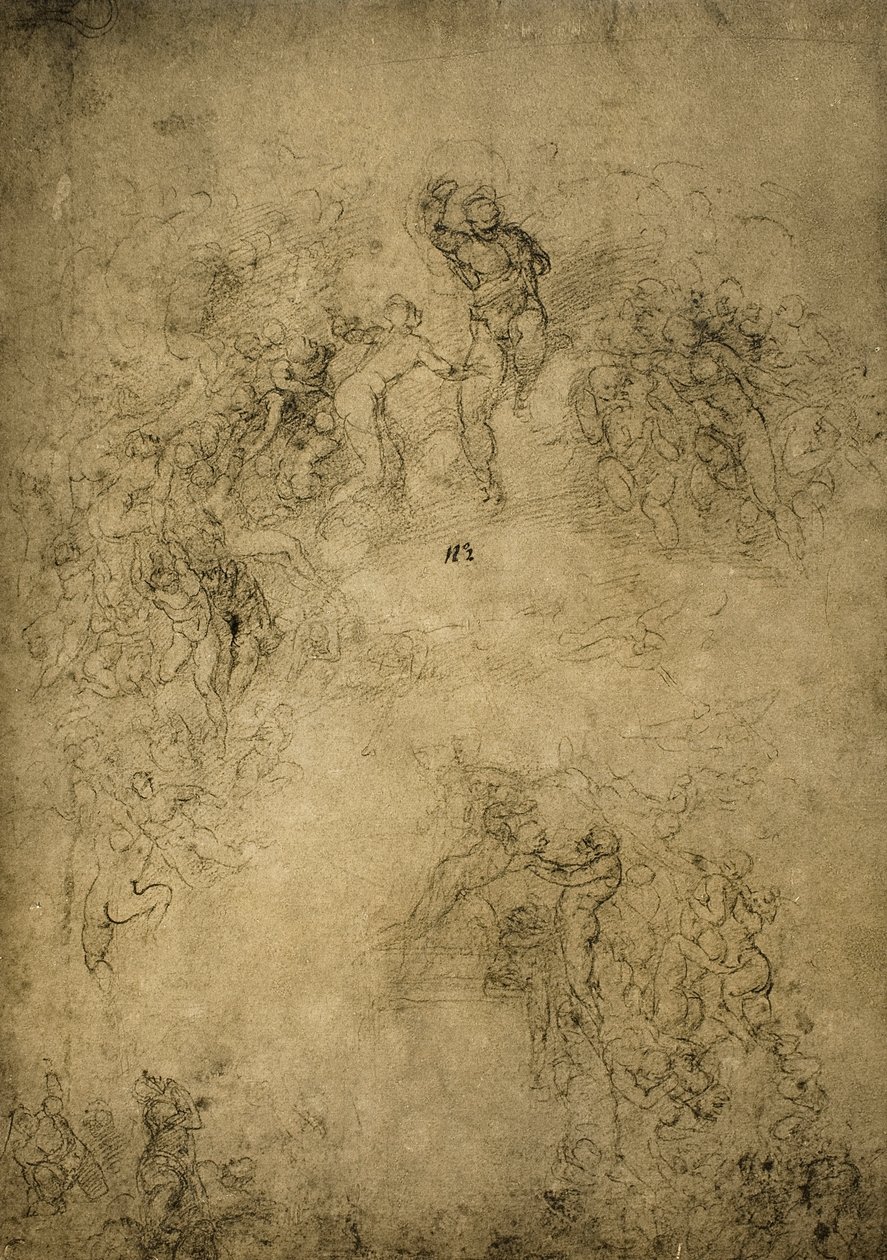 Přípravná skica k Poslednímu soudu v Sixtinské kapli; kresba Michelangelo. Casa Buonarroti, Florencie od Michelangelo Buonarroti