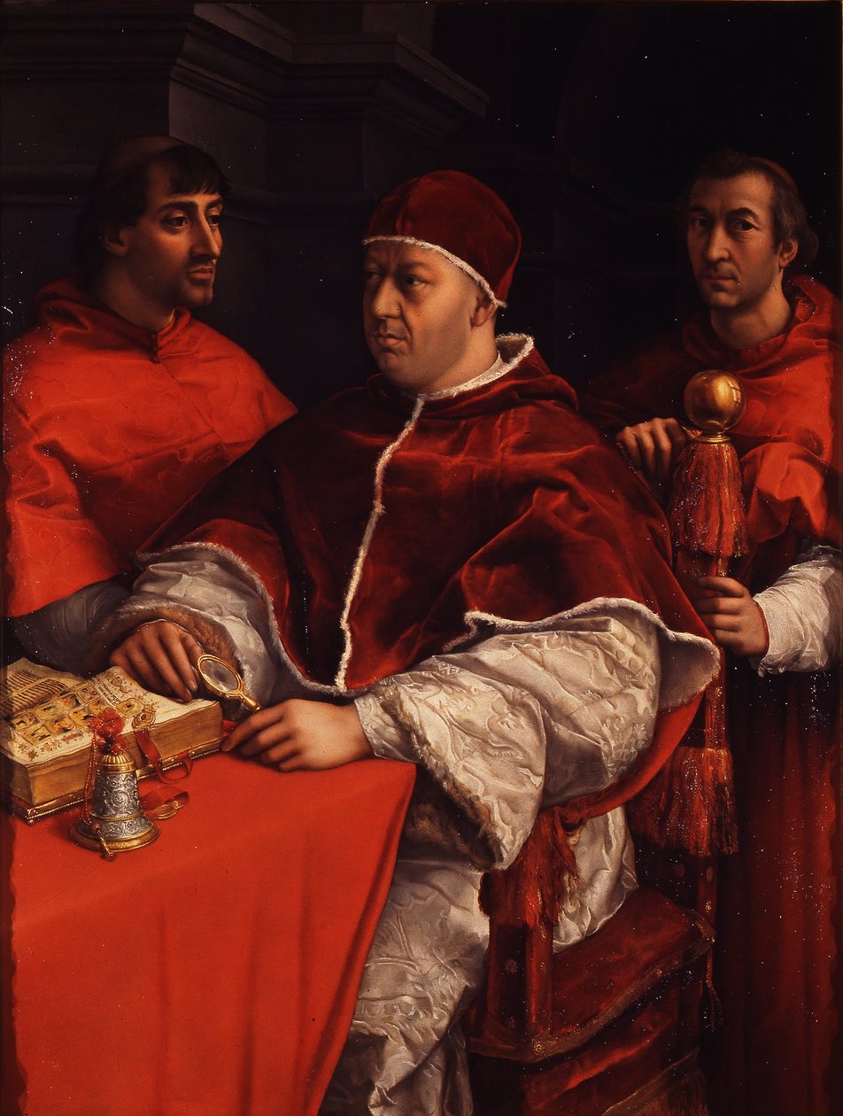Portrét Lva X s kardinály Giulio de Medici a Luigi de Rossi od Michelangelo Buonarroti
