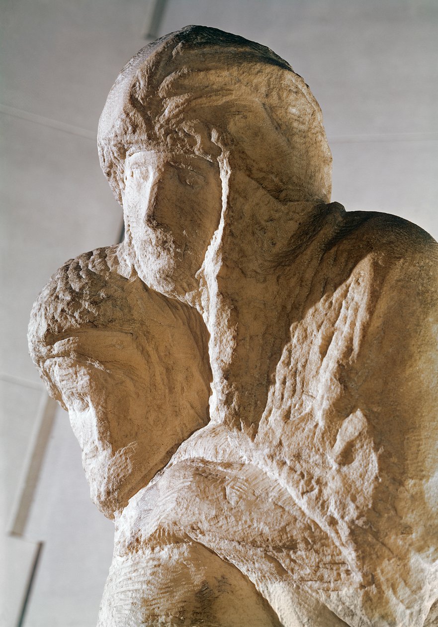 Rondanini Pieta, detail hlav Krista a Marie z mramoru od Michelangelo Buonarroti