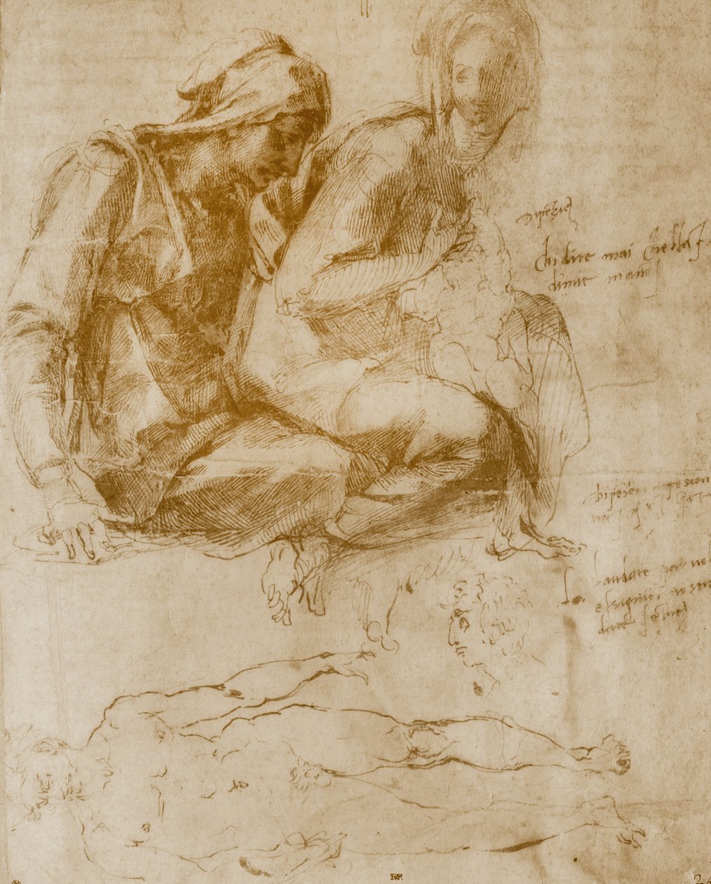 Svatá Anna, Panna s dítětem a studie o nahém muži od Michelangelo Buonarroti