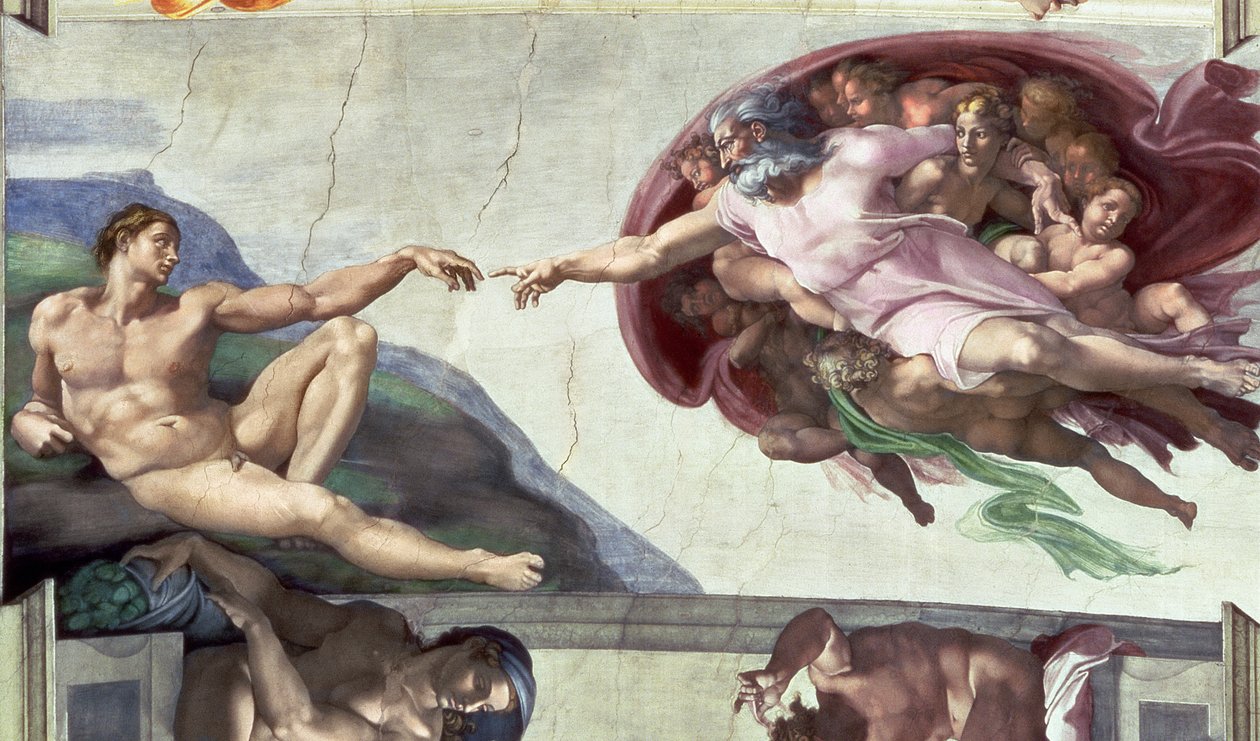 Strop Sixtinské kaple (1508-12): Stvoření Adama od Michelangelo Buonarroti
