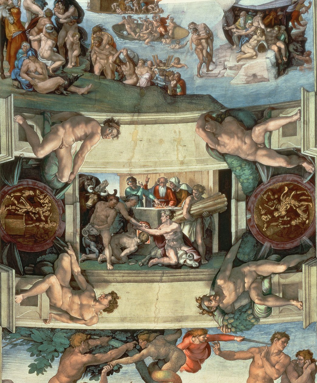 Strop Sixtinské kaple (1508–12): Oběť Noemova, 1508–10 (po restaurování) od Michelangelo Buonarroti