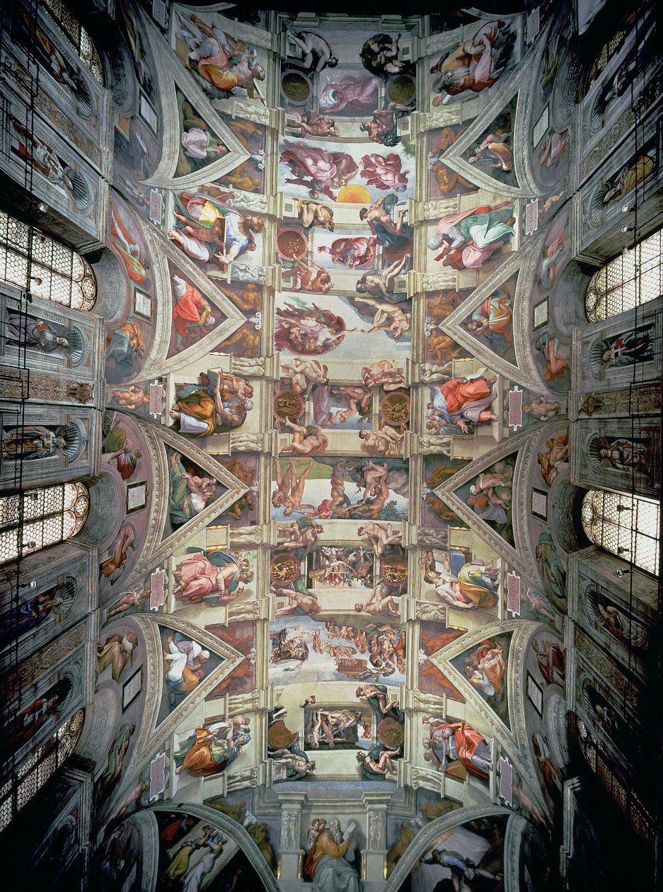 Strop Sixtinské kaple, 1508-12 (po restaurování) od Michelangelo Buonarroti