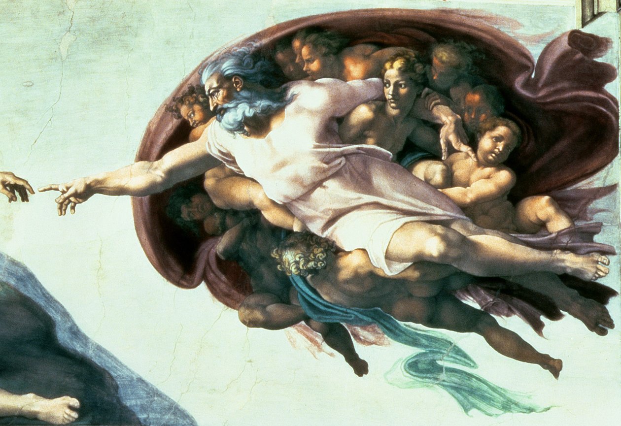 Strop Sixtinské kaple: Stvoření Adama, 1510 (po restaurování) (detail 77430) od Michelangelo Buonarroti