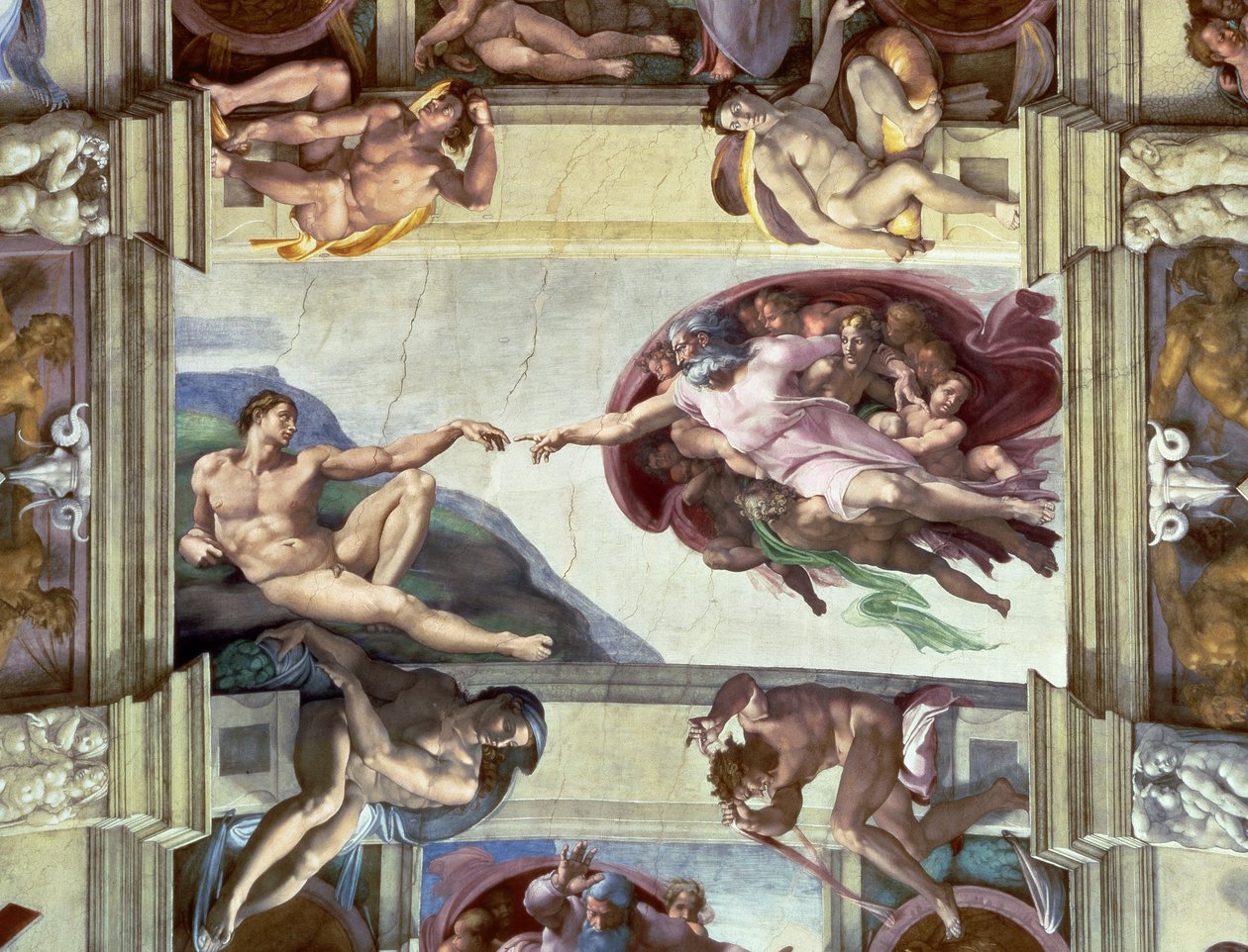 Strop Sixtinské kaple: Stvoření Adama, 1510 od Michelangelo Buonarroti