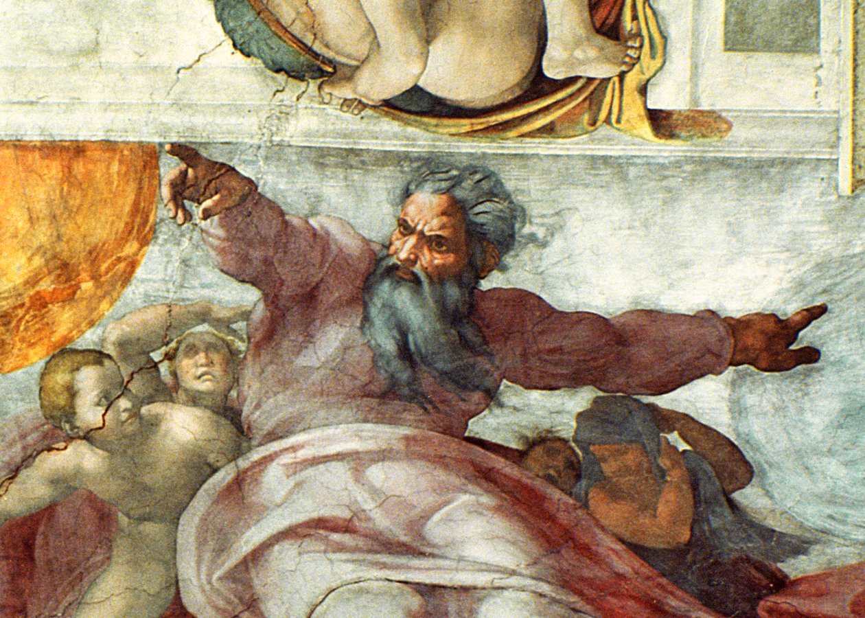 Strop Sixtinské kaple: Stvoření Slunce a Měsíce, 1508–12 (detail 183097) od Michelangelo Buonarroti