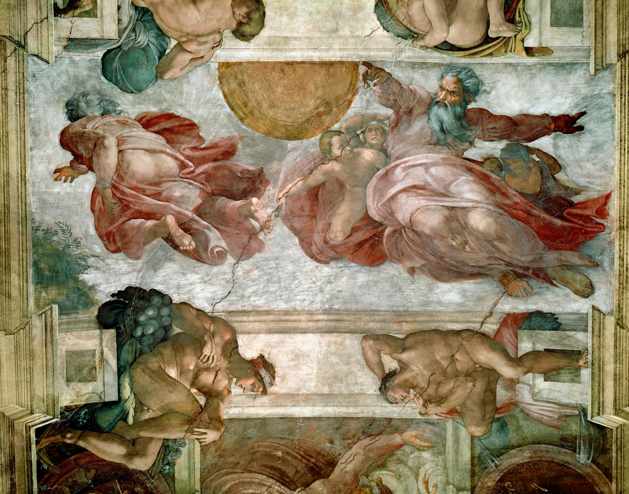 Strop Sixtinské kaple: Stvoření Slunce a Měsíce, 1508-12 od Michelangelo Buonarroti