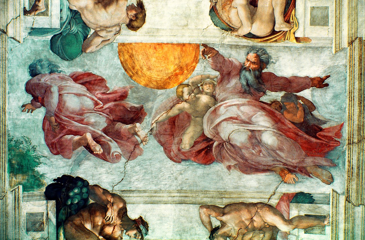 Strop Sixtinské kaple: Stvoření Slunce a Měsíce, 1508-12 od Michelangelo Buonarroti