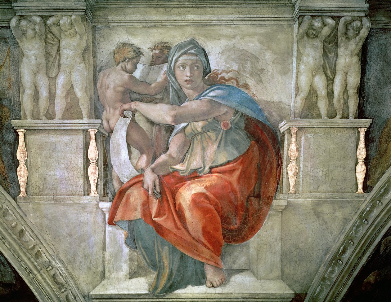 Strop Sixtinské kaple: Delfská Sibyla od Michelangelo Buonarroti