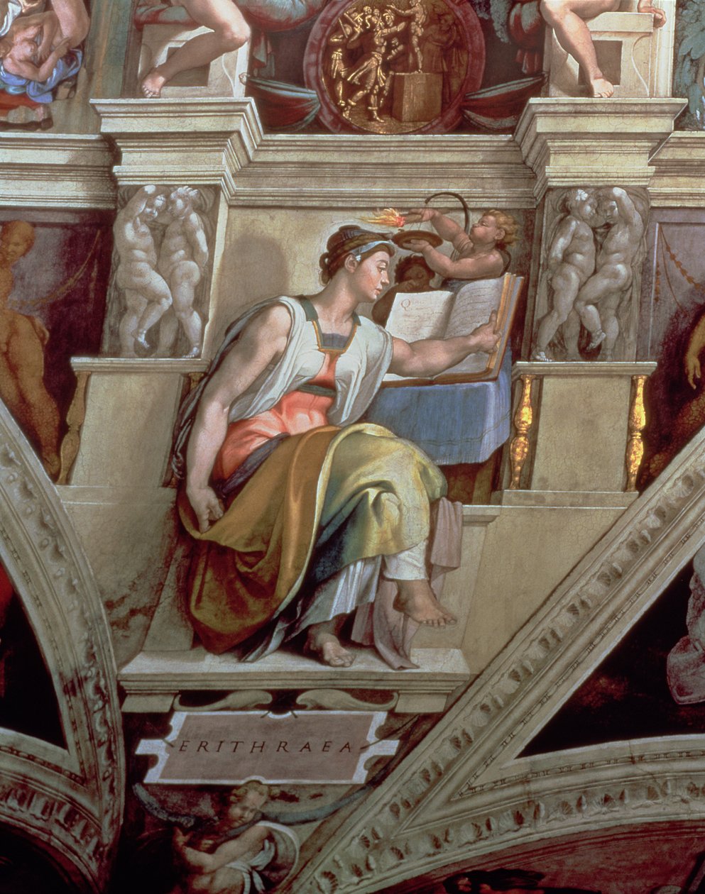Strop Sixtinské kaple: Erythraean Sibyla, 1510 (po restaurování) od Michelangelo Buonarroti
