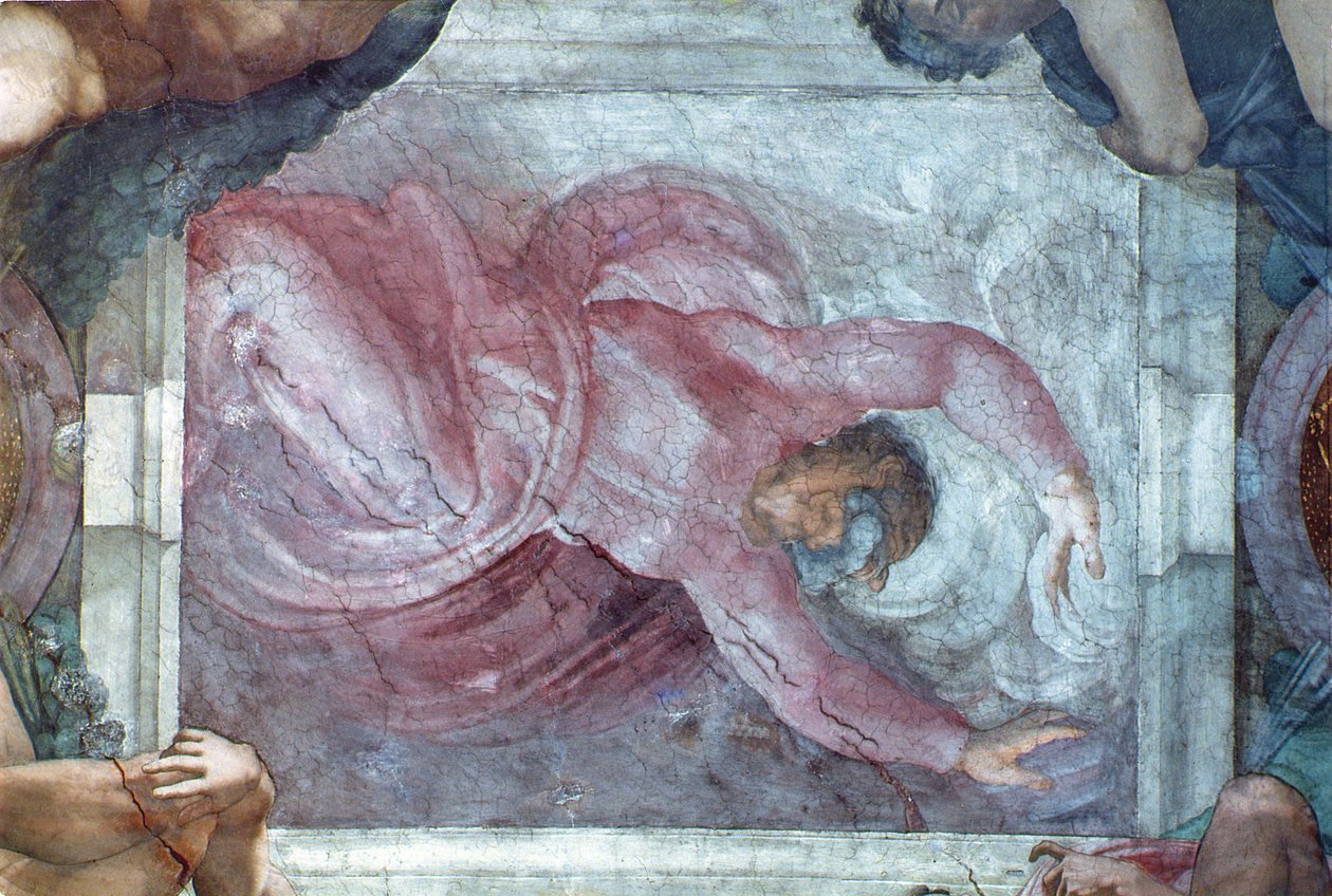 Strop Sixtinské kaple: Bůh rozdělující světlo od temnoty (před restaurováním) od Michelangelo Buonarroti