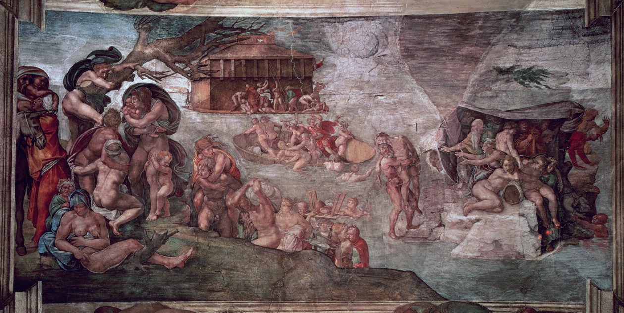 Strop Sixtinské kaple: Potopa, 1508–12 (před restaurováním) od Michelangelo Buonarroti