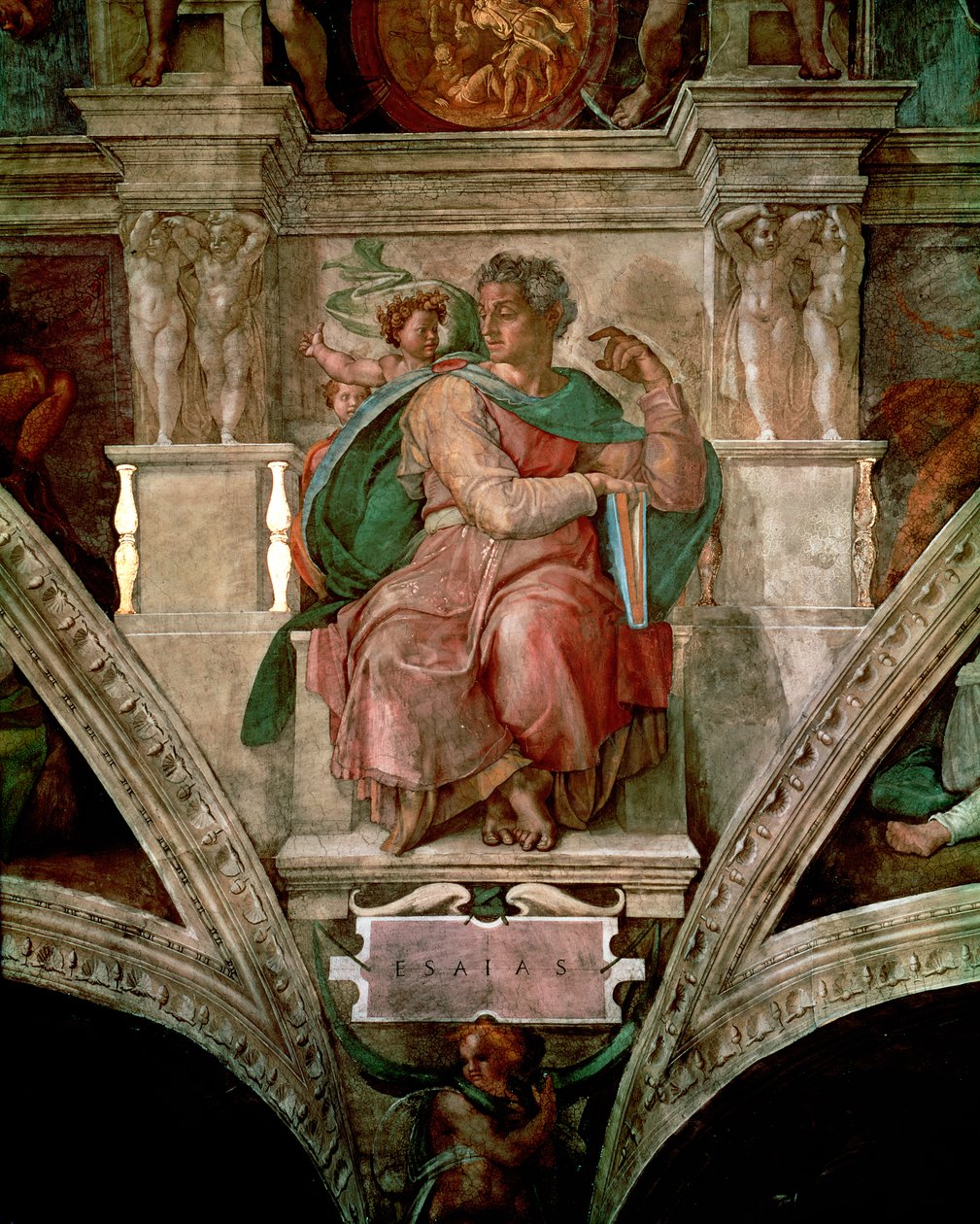 Strop Sixtinské kaple: Prorok Izaiáš (před restaurováním) od Michelangelo Buonarroti
