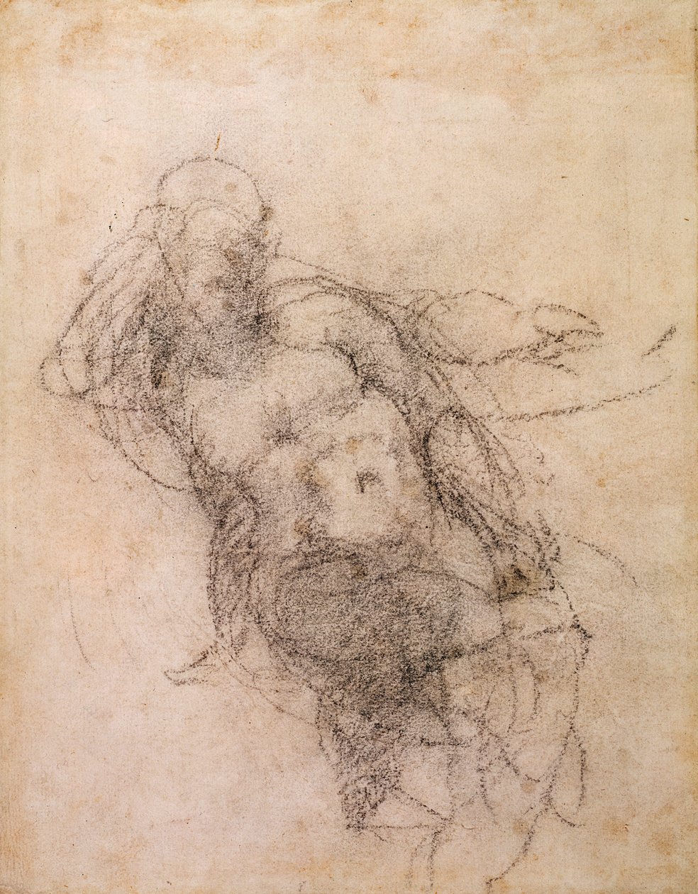 Studie k Noemovi v "Opilosti Noemově", 1508-12 (uhel na papíře) (recto) od Michelangelo Buonarroti
