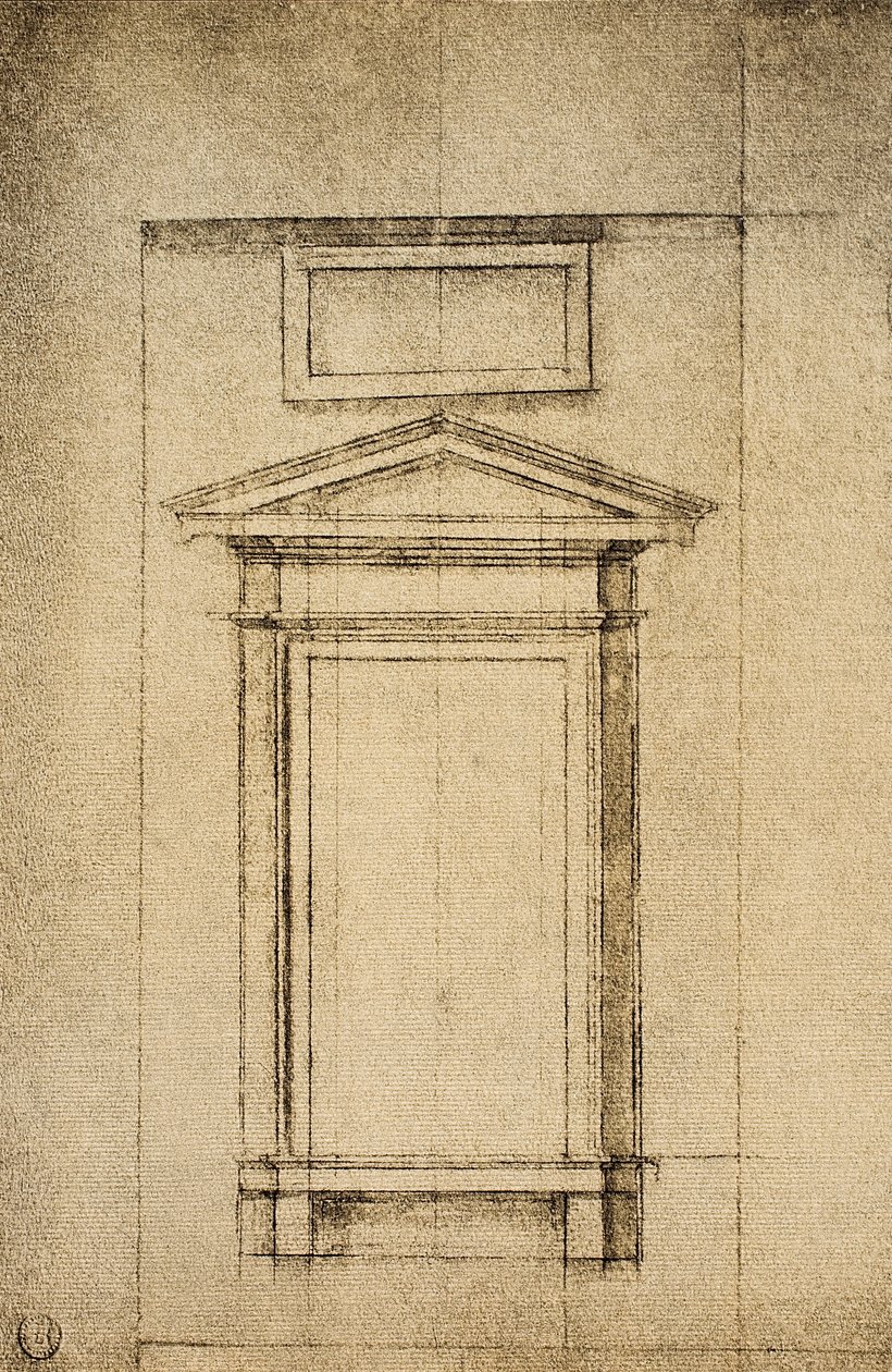 Studie pro okno vestibola Laurentian Library; kresba Michelangelo. Casa Buonarroti, Florencie od Michelangelo Buonarroti
