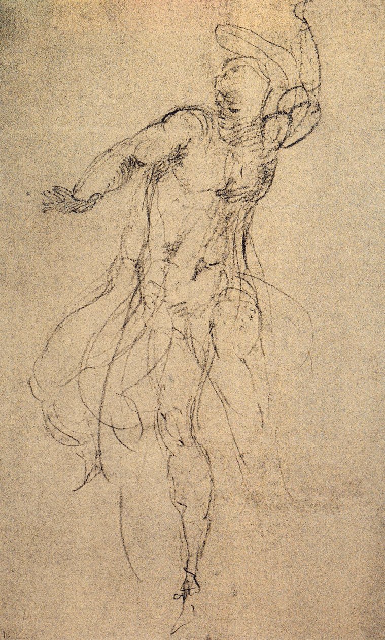 Studie k poslednímu soudu; kresba Michelangelo. Casa Buonarroti, Florencie od Michelangelo Buonarroti