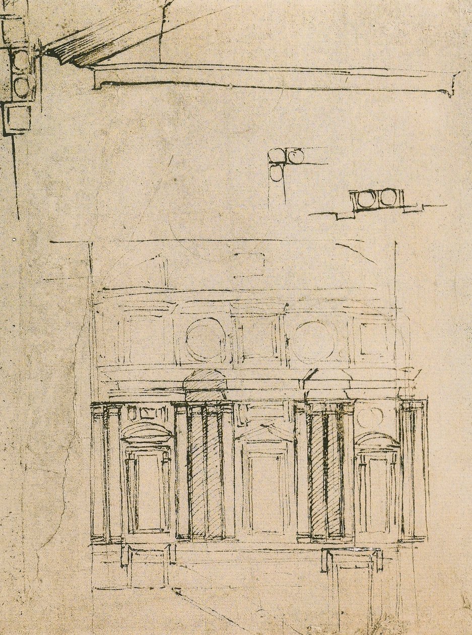 Studie pro obklad riceta z Laurentian Library, kresba Michelangelo. Casa Buonarroti, Florencie od Michelangelo Buonarroti