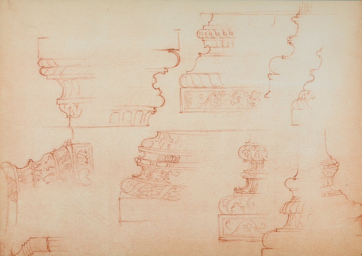 Studie pro různé základny sloupů; kresba Michelangelo. Casa Buonarroti, Florencie od Michelangelo Buonarroti