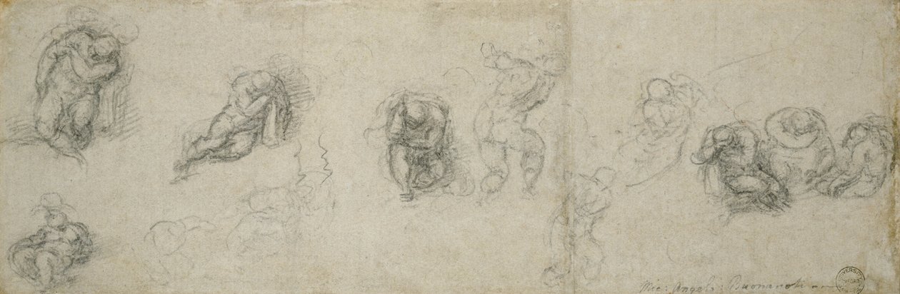 Studie apoštolů, asi 1550-55 (černá křída na papíře) od Michelangelo Buonarroti