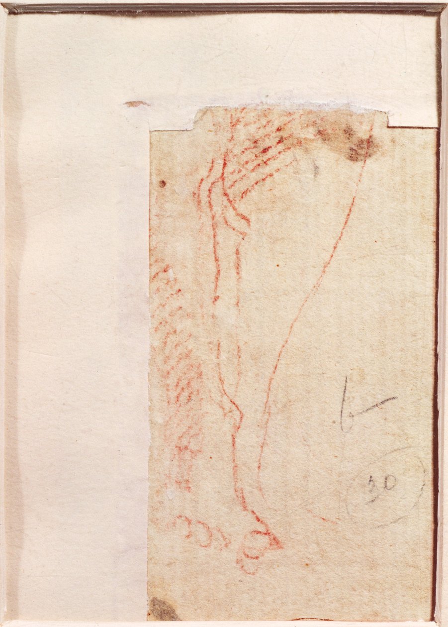 Studie Kristových nohou přibitých na kříži (červená křída na papíře) (verze) od Michelangelo Buonarroti