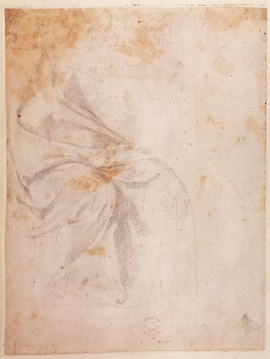 Study of Drapery (černá křída na papíře) c.1516 (verso) (recto viz 191775) od Michelangelo Buonarroti