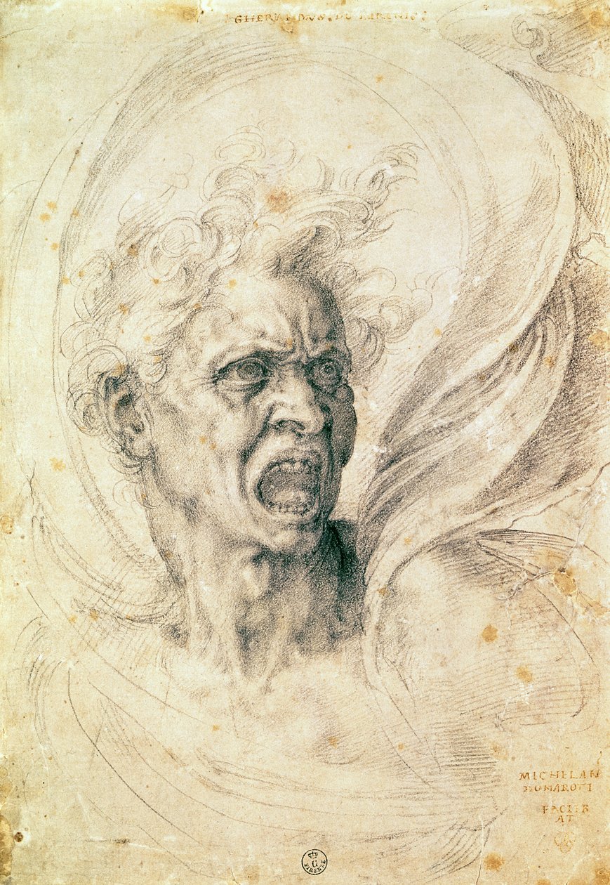 Studie muže křičícího (uhlí na papíře) od Michelangelo Buonarroti