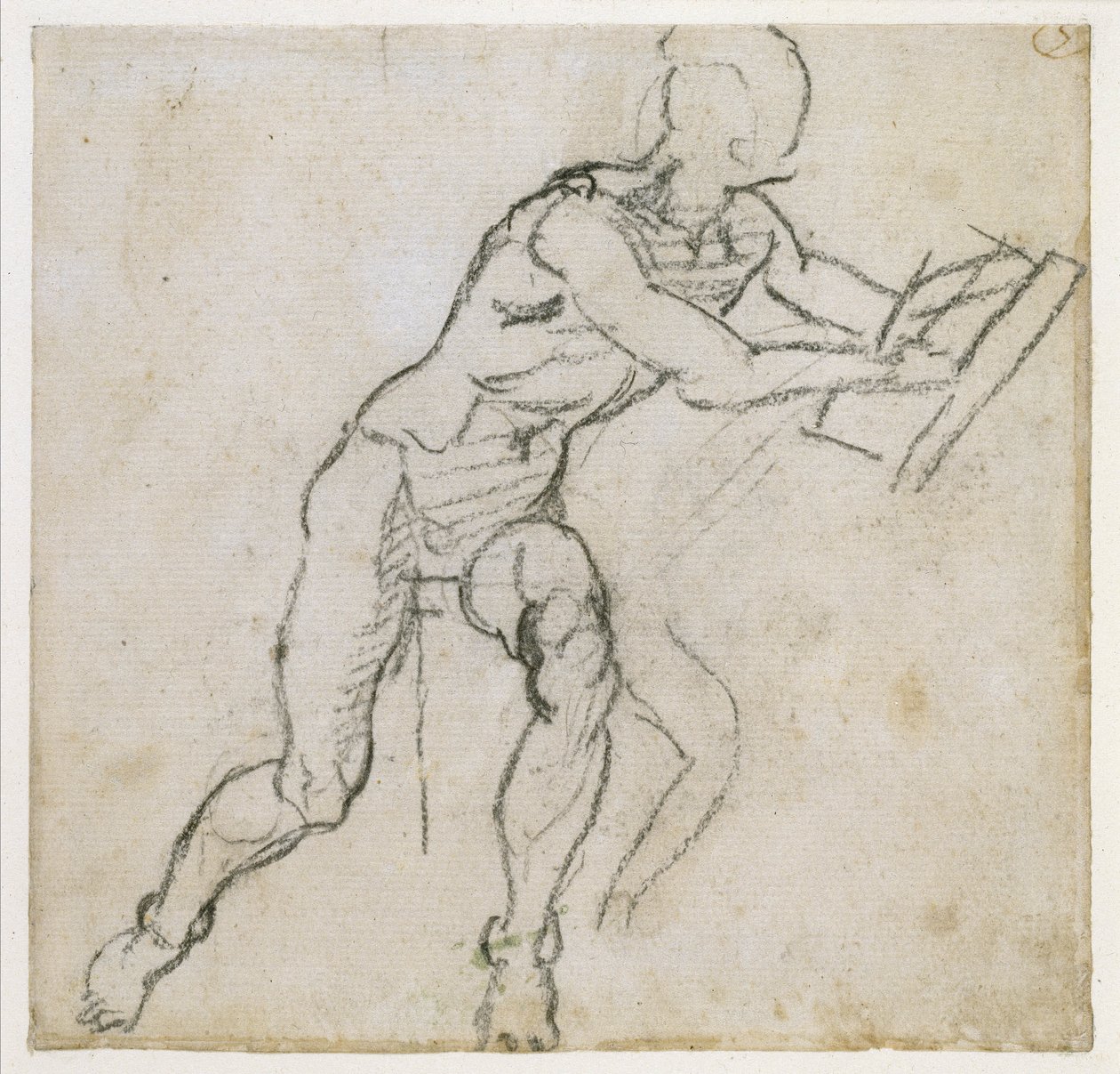 Studie sedícího mužského aktu, cca 1511 (černá křída na papíře) od Michelangelo Buonarroti