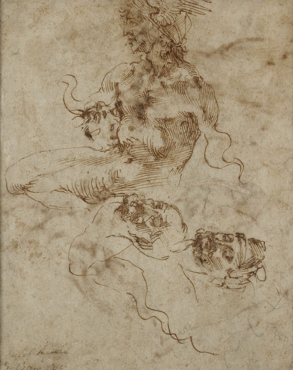 Studie sedícího mladého muže se studiem hlavy, kolem 1502 od Michelangelo Buonarroti