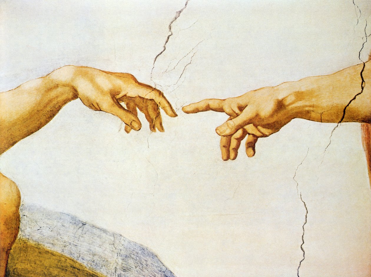 Stvoření Adama ze Sixtinského stropu, 1510 (detail) od Michelangelo Buonarroti