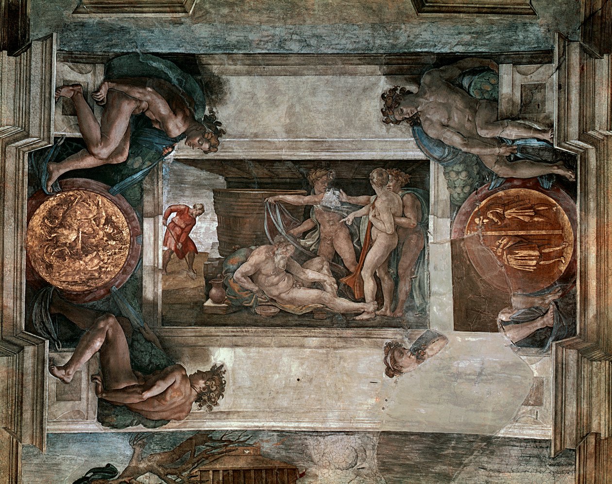 Opilost Noemova, detail ze stropu Sixtinské kaple, 1508-12 od Michelangelo Buonarroti