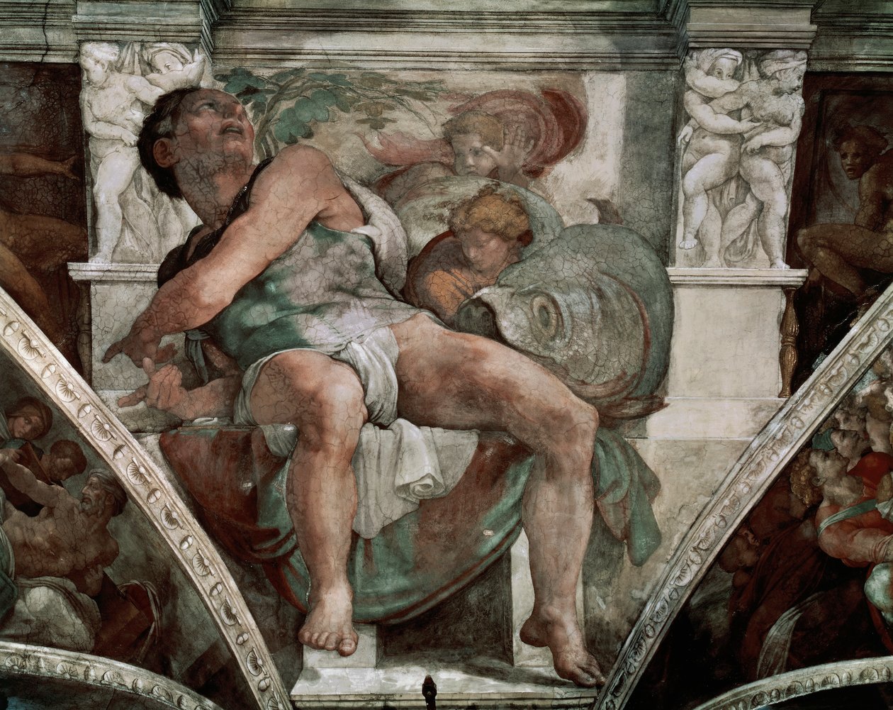 Prorok Jonáš, ze Sixtinské kaple, 1538-41 (před restaurováním) od Michelangelo Buonarroti