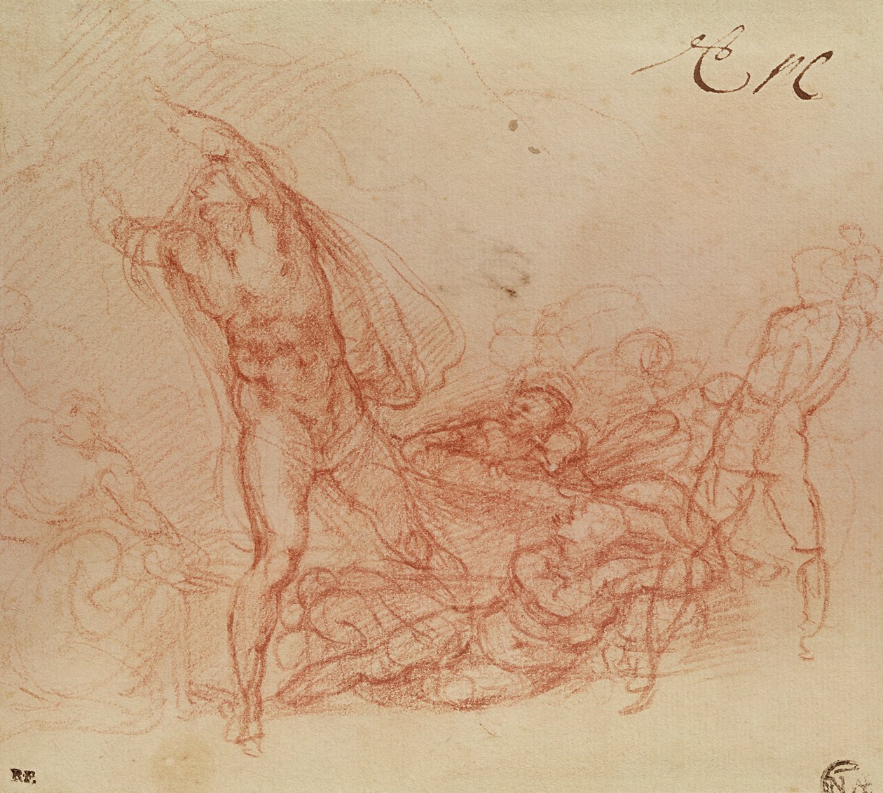 Vzkříšení Krista, asi 1536-38 (červená křída na papíře) od Michelangelo Buonarroti