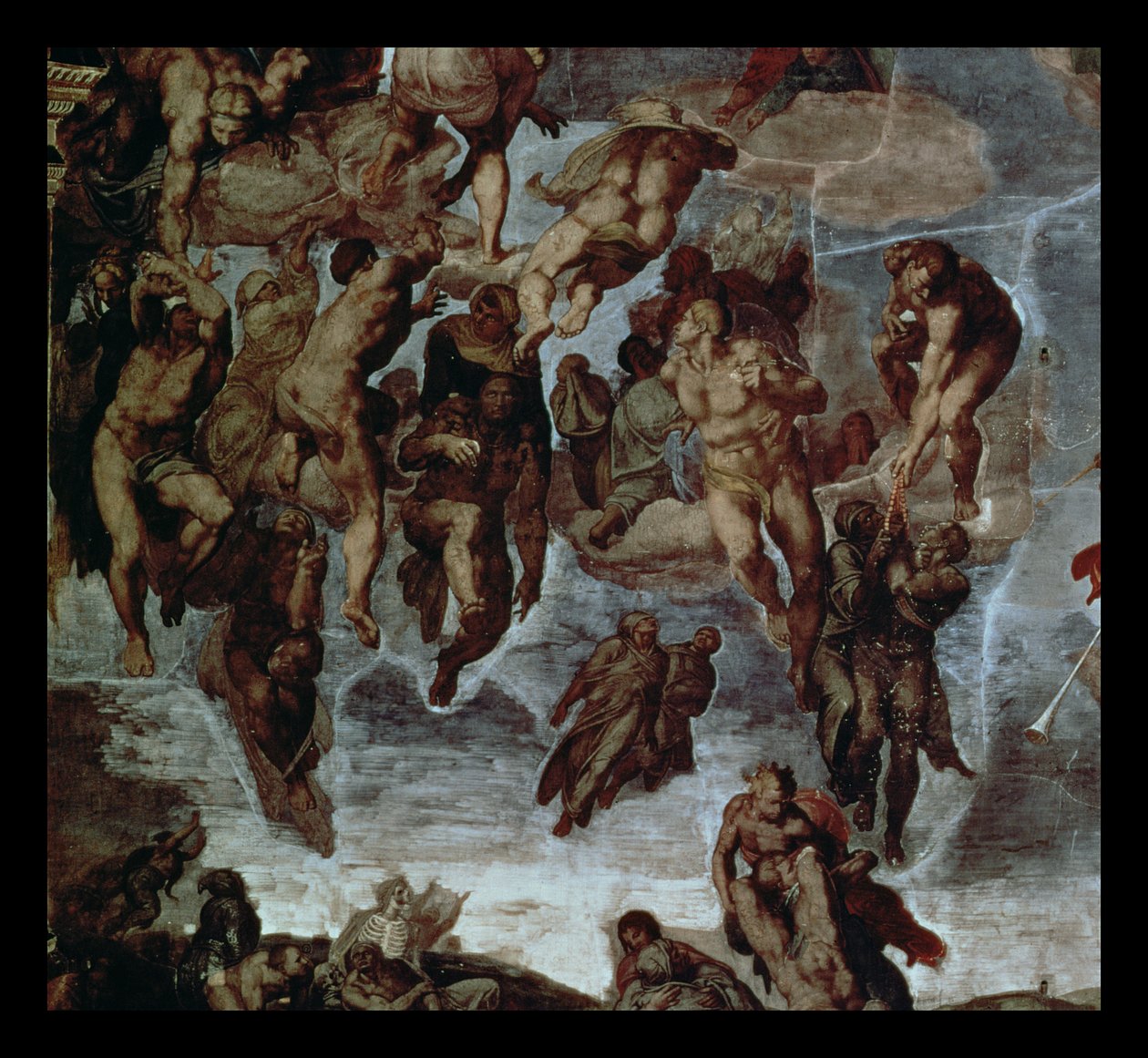 Spravedliví přitaženi do nebe, detail z Posledního soudu, v Sixtinské kapli, kolem 1508-12 od Michelangelo Buonarroti