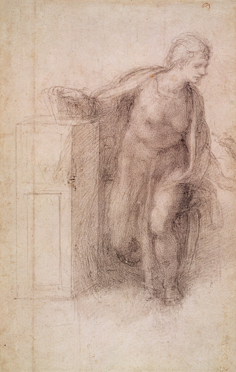 The Virgin Annunciate, c.1546 (černá křída na papíře) od Michelangelo Buonarroti
