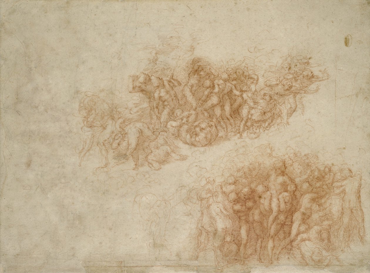 The Worship of the Brazen Serpent, c.1530 (červená křída na papíře) od Michelangelo Buonarroti