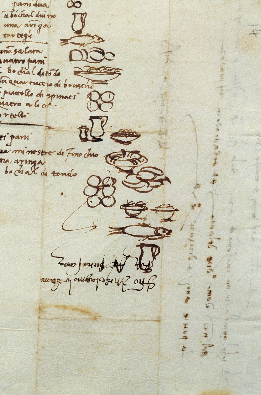 Tři různé seznamy jídel popsaných ideogramy, 1518 (inkoust na papíře) od Michelangelo Buonarroti