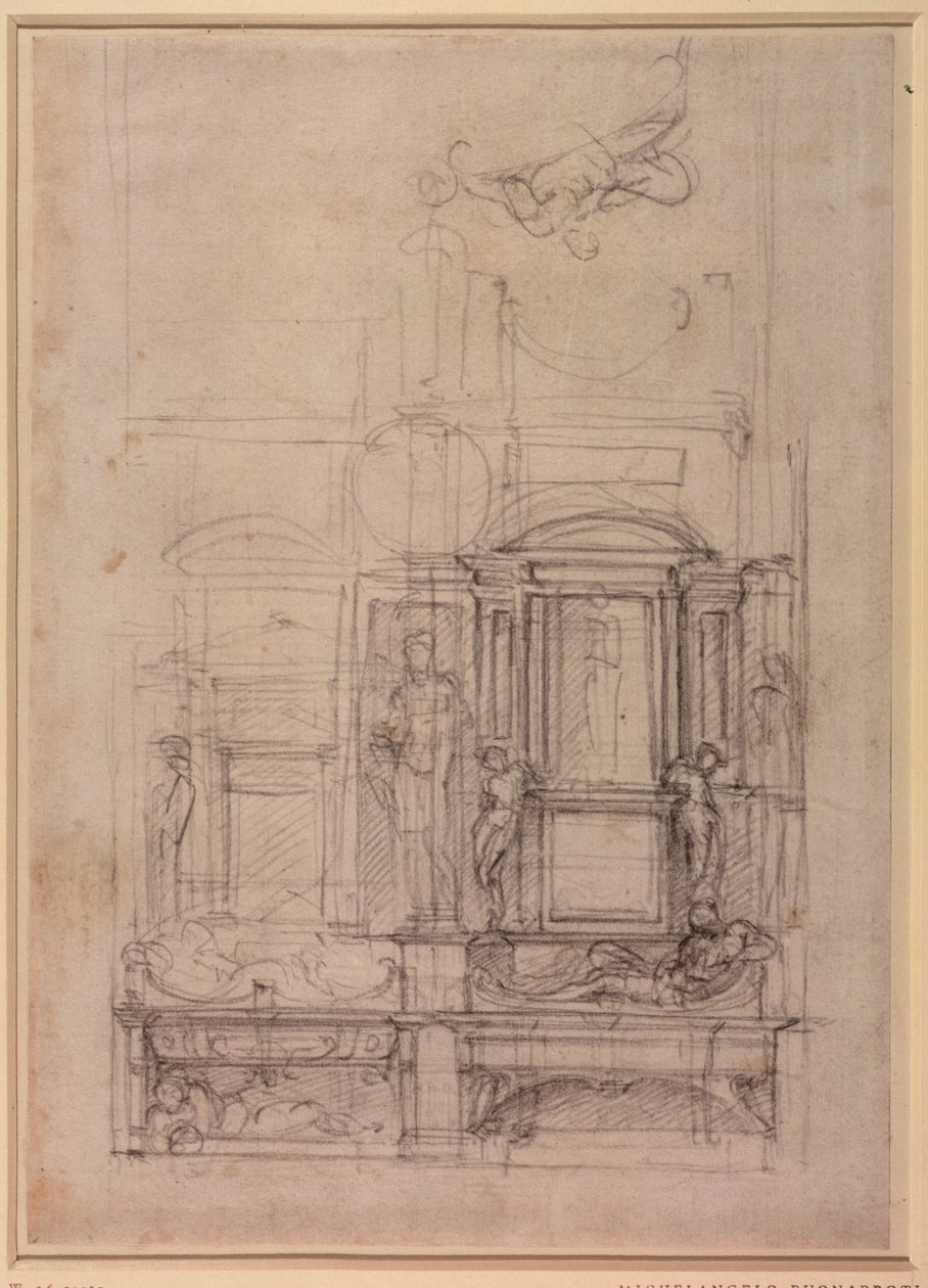 W.26r Design pro kapli Medicejských v kostele San Lorenzo, Florencie (dřevěné uhlí) od Michelangelo Buonarroti