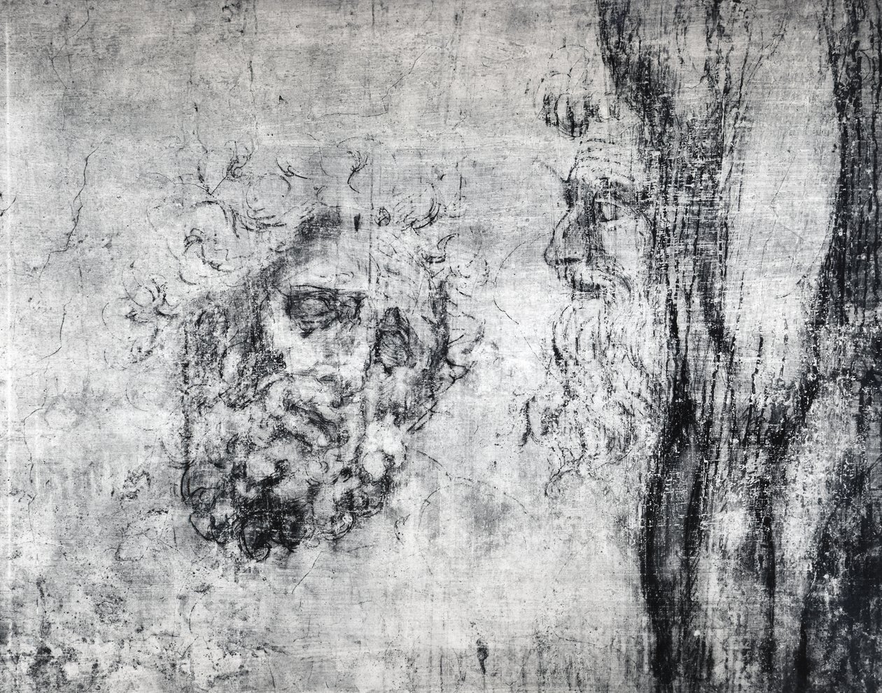 Nástěnná kresba dvou hlav, cca 1530 (uhlem na omítce) od Michelangelo Buonarroti
