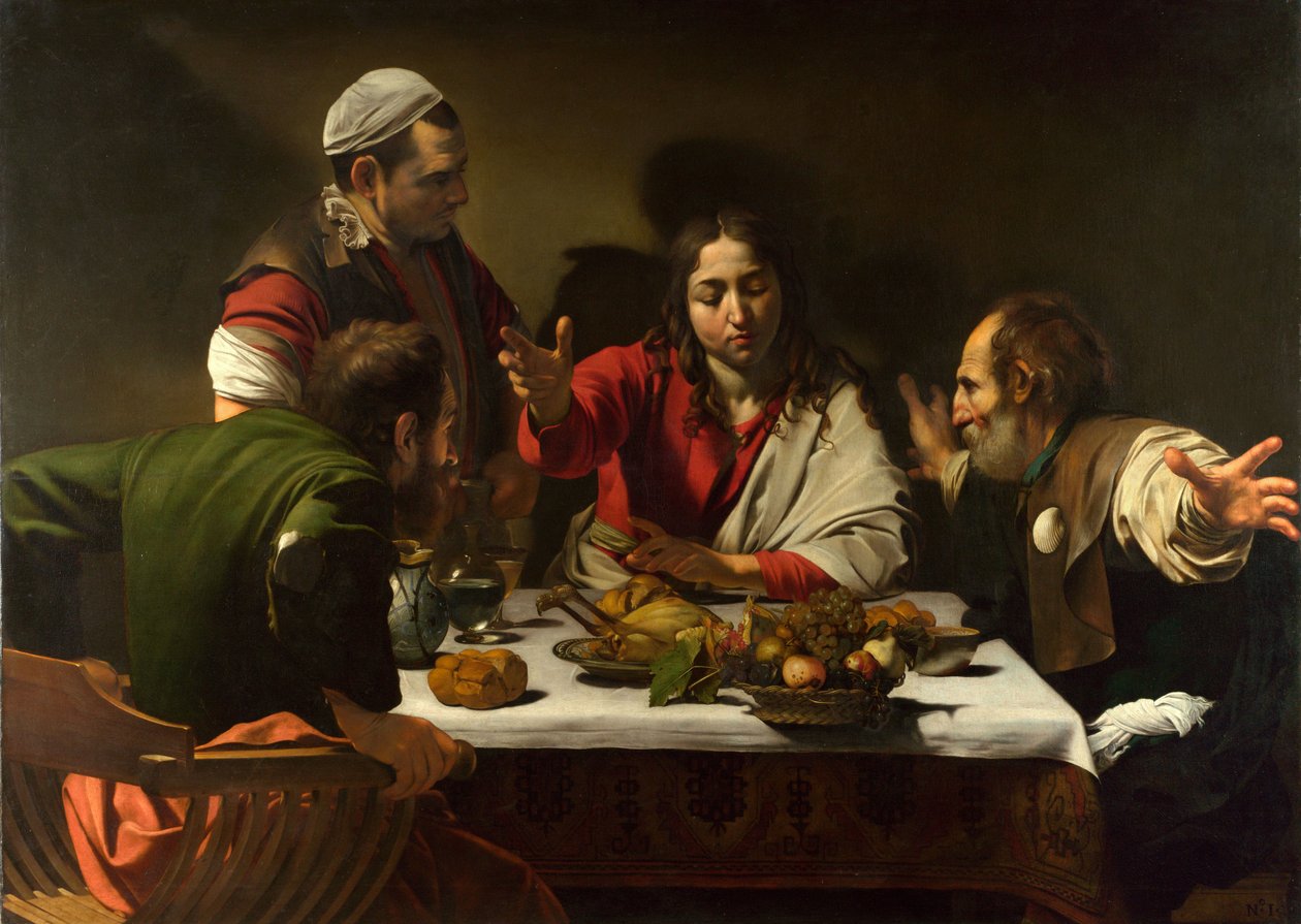 Večeře v Emauzích, 1601 (olej a tempera na plátně) od Michelangelo Merisi Caravaggio