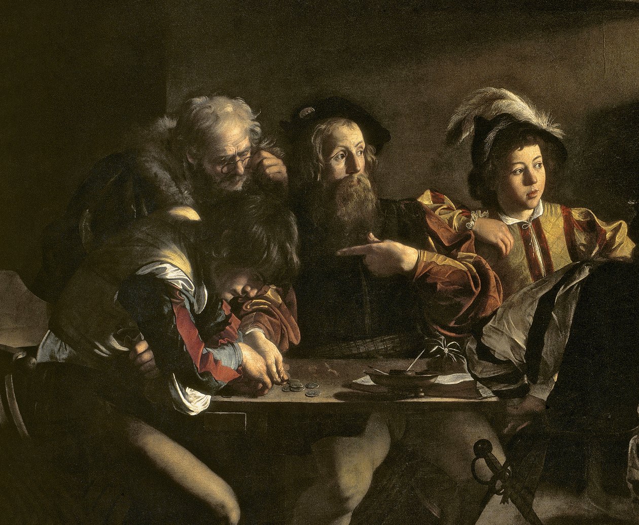 The Calling of St. Matthew, c.1598-1601 olej na detail panelu 828704 od Michelangelo Merisi Caravaggio
