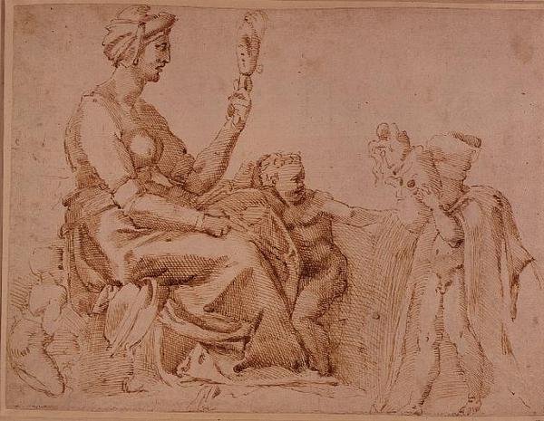 Studie marnosti (červená křída na papíře) od Michelangelo Buonarroti