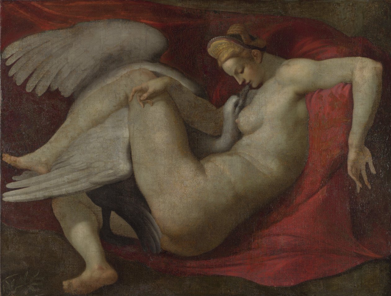 Léda a labuť, po roce 1530 (olej na plátně) od Michelangelo (School of) Buonarroti