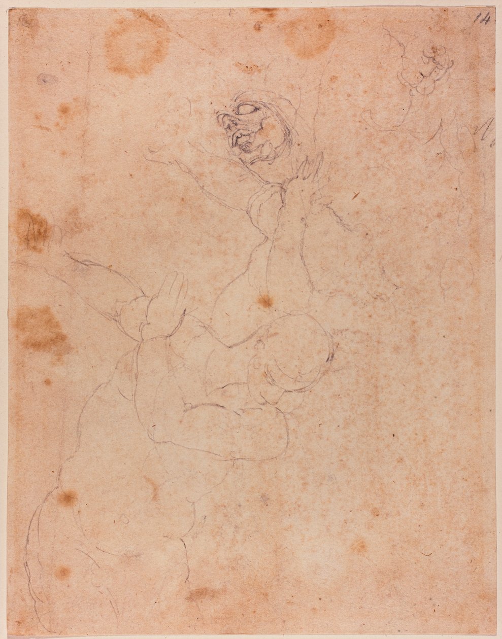 Figurální studie, částečně z obrazu Vyhnání z ráje v Sixtinské kapli od Michelangelo (after) Buonarroti